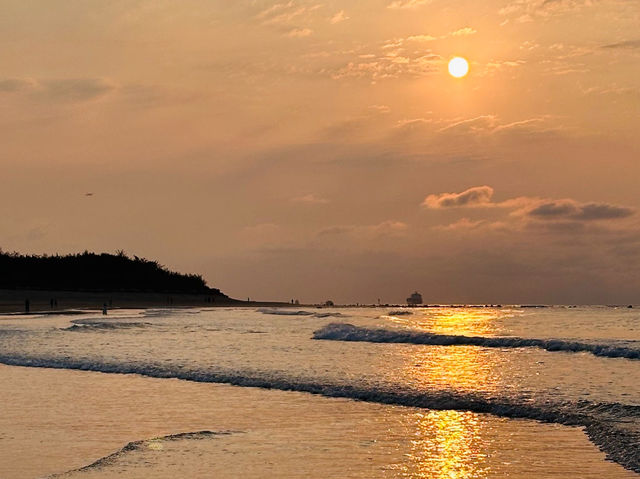 新北淡水沙崙海水浴場看夕陽