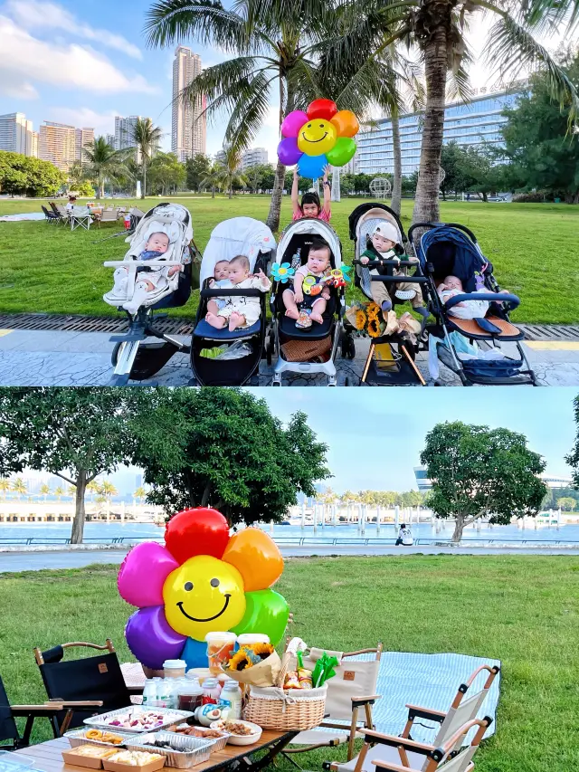 子供を連れてキャンプに行く、湛江の海辺の芝生でキャンプ