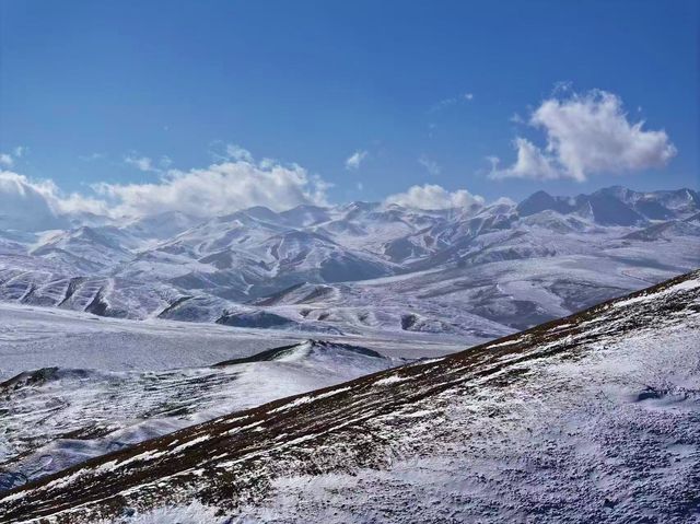 青海冬日神韻：拉脊山白雪裹雲，曠野藏清歡