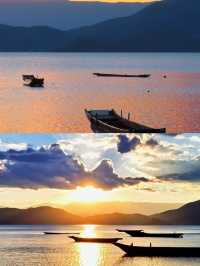 瀘沽湖嘅慢時光，船槳劃開雲霧，邂逅湖光山色嘅溫柔