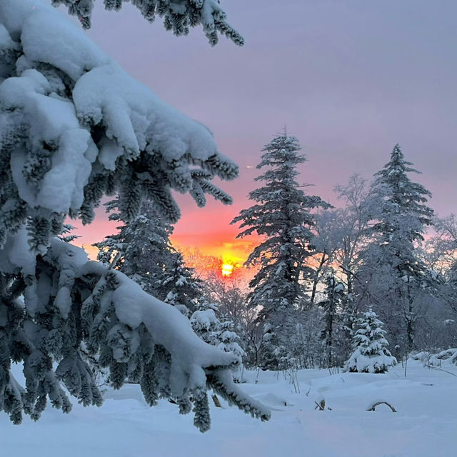 Changbai Mountain in December⭐️❄️: Sunset🌅, Snow Fun, and Magical Views 🌅❄️