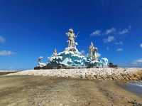 【巴釐島】Pantai Jerman海灘：蔚藍大海、雄偉雕像