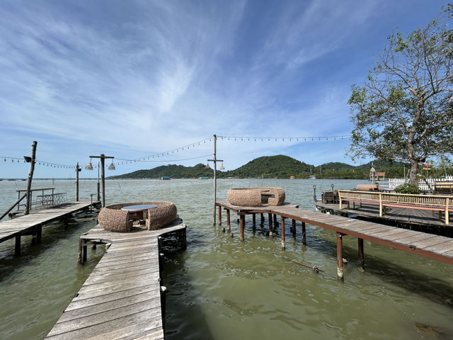 Cafe with scenic lake view 