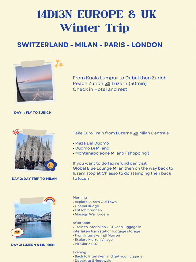14D13N Europe & London Adventure 🇨🇭🇮🇹🇫🇷🇬🇧