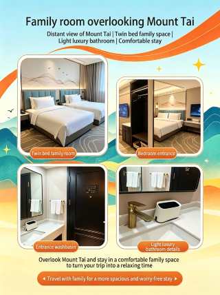 Staying here when climbing Mount Tai with kids! Enjoy stunning views of Mount Tai from your bed