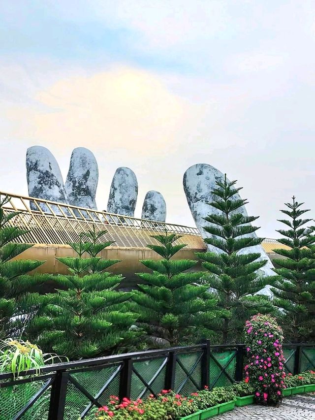 Walking Above the Clouds at Golden Hans Bridge at Ba Na Hills, Vietnam
