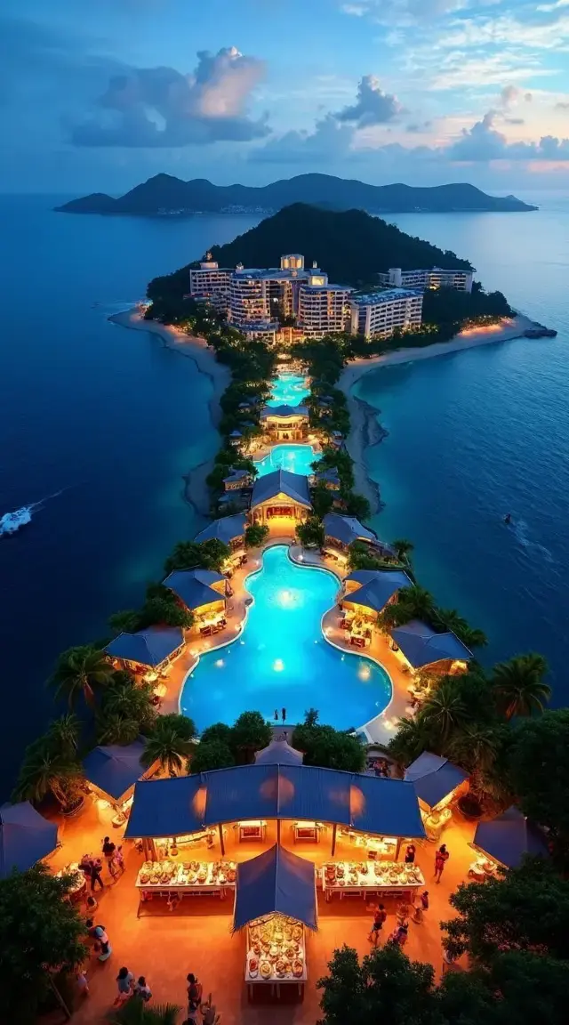 Island pool, the night view is absolutely stunning!