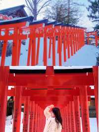 日本小樽必去景點住吉神社白雪配紅色鳥居一定不能錯過