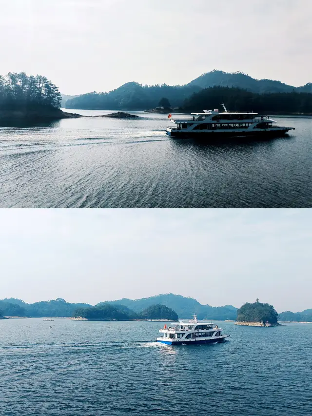 Qiandao Lake in Hangzhou, where boats sail upon the azure waves, and visitors wander in a picturesque realm