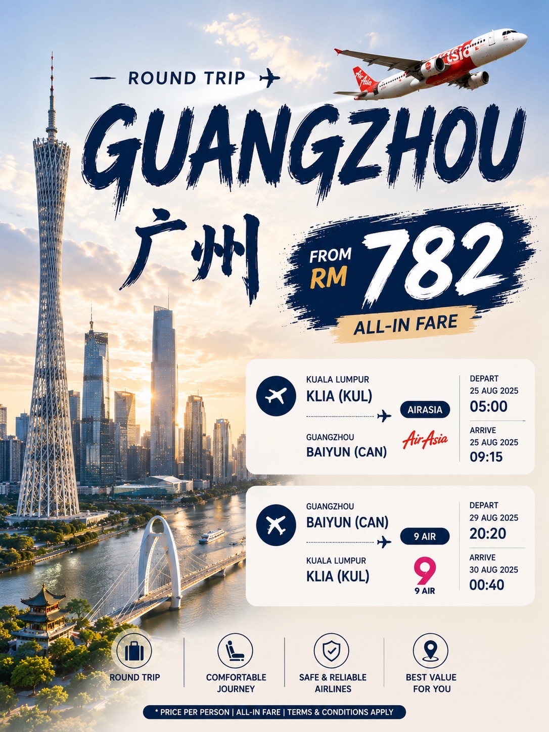 Mencari liburan singkat ke luar negeri yang terjangkau dari Kuala Lumpur? Guangzhou jelas layak dipertimbangkan! 😍 Saya menemukan tiket pulang pergi hanya dengan RM782 per orang — sempurna untuk liburan singkat di kota yang dipenuhi dengan makanan Kanton yang luar biasa, belanja, dan atraksi ikonik.

✈️ Detail Penerbangan
Kuala Lumpur → Guangzhou: AirAsia
Guangzhou → Kuala Lumpur: 9 Air
💰 Tarif pulang pergi: RM782 per orang
📍 Penerbangan langsung — tanpa transit!

Setelah tiba, berikut beberapa tempat dan makanan yang dapat Anda tambahkan ke daftar kunjungan Anda di Guangzhou. 👇

📸 Wajib Dikunjungi — Atraksi Utama

🏙️ Menara Canton — Landmark paling ikonik di Guangzhou dan wajib dikunjungi di malam hari.

🏛️ Balai Leluhur Klan Chen — Arsitektur Lingnan tradisional yang indah.

🌿 Pulau Shamian — Area santai yang dipenuhi dengan bangunan dan kafe bergaya Eropa bersejarah.

🛍️ Jalan Pejalan Kaki Beijing Road — Sempurna untuk berbelanja, menikmati camilan, dan merasakan suasana kota.
🌳 Taman Yuexiu — Salah satu taman paling terkenal di Guangzhou dan rumah bagi Patung Lima Domba Jantan.

⛩️ Katedral Hati Kudus — Katedral bersejarah yang mengesankan di kota ini.

🌃 Kota Baru Zhujiang — Kunjungi di malam hari untuk menikmati pemandangan kota Guangzhou yang modern dan pemandangan malam.

🥢 Wajib Coba — 8 Makanan yang Harus Dicoba

🥟 Dim Sum — Anda tidak bisa mengunjungi Guangzhou tanpa menikmati sarapan dim sum Kanton yang otentik!

🦆 Angsa Panggang Kanton — Renyah di luar dan lembut di dalam.

🍜 Cheung Fun — Gulungan mie beras lembut yang disajikan dengan saus gurih.

🍚 Nasi Claypot — Nasi harum dengan topping lezat dan nasi renyah di bagian bawah.

🥣 Mie Wonton — Mie kenyal dengan wonton dalam kuah yang menghangatkan.
🥬 Tumis Kangkung — Hidangan Kanton yang sederhana namun klasik.
🥛 Susu Kulit Ganda — Hidangan penutup Kanton yang terkenal, lembut, dan creamy.
🍍 Bakpao Nanas — Paling enak dinikmati hangat, terutama dengan sepotong mentega tebal!

Dengan harga RM782 pulang pergi, Guangzhou merupakan tujuan wisata hemat yang bagus di mana Anda dapat menghabiskan hari-hari Anda untuk berwisata, berbelanja, dan menikmati kuliner kota. 🇨🇳✨ Jika Anda menyukai makanan Kanton, destinasi ini layak masuk dalam daftar perjalanan Anda!

Apakah Anda akan mengunjungi Guangzhou dengan harga RM782 pulang pergi? 👀✈️

#Guangzhou #WisataGuangzhou #WisataChina #KunjungiGuangzhou #PenawaranWisata #PenerbanganMurah #KualaLumpur #MakananKanton #MakananGuangzhou #WajibCicipi #WajibKunjungi #PanduanWisata #PerjalananChina #WisataHemat #Tripcom