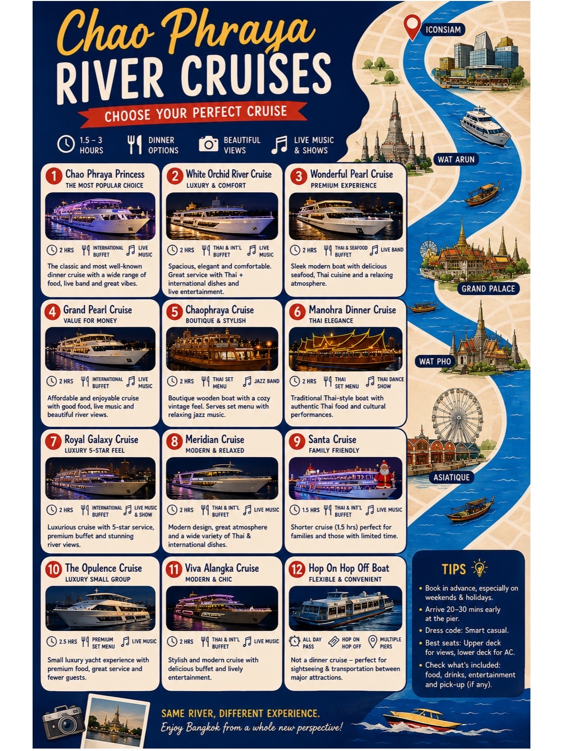 🚢 ล่องเรือแม่น้ำเจ้าพระยา — คุณควรเลือกทริปไหนดี?