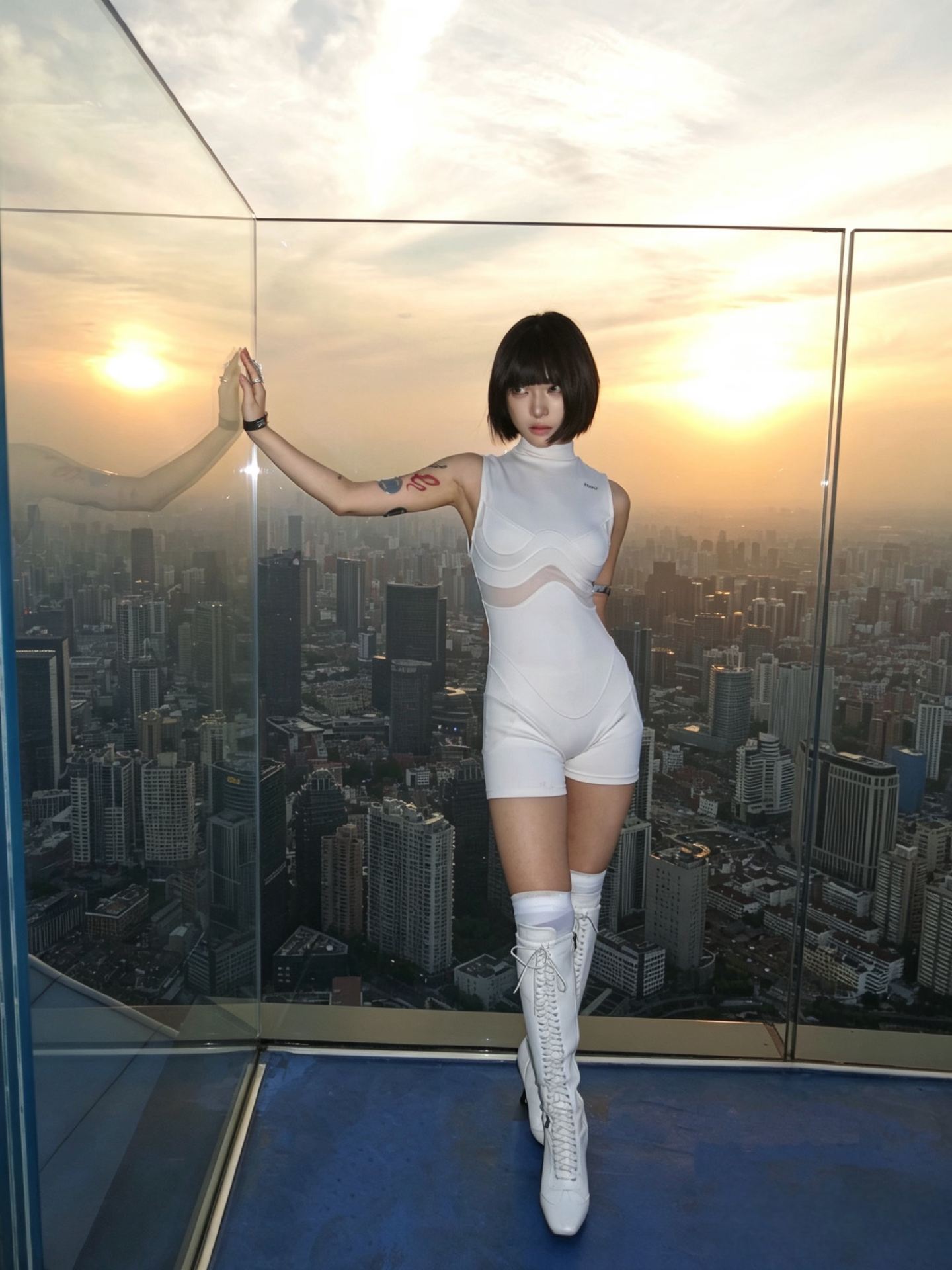 Begitu tiba di Shanghai, saya langsung meluncur ke The Stage di White Magnolia Plaza.
Tempat ini, The Stage, benar-benar hidden gem.
Ini adalah dek observasi terbuka 360° di ketinggian 320m, tempat kamu bisa melihat Sungai Huangpu, The Bund, dan Lujiazui sekaligus.
Suasananya benar-benar berbeda dari pemandangan Shanghai yang biasa terlihat dari The Bund—rasanya seperti membuka perspektif baru tentang kota ini.
Shanghai punya versi Cyberpunk 2077-nya sendiri.
Kebetulan saya menyaksikan pesta audiovisual Cyberpunk "Gaya Tiongkok Baru", di mana perpaduan vokal opera tradisional Timur dan musik tekno menciptakan sesuatu yang sangat unik.
Dan tempat ini sangat Instagramable.
Tangga spiral biru,
teras di ketinggian tinggi,
dan pemandangan malam kota—
setiap jepretan foto terlihat seperti mahakarya sinematik.
Saya sarankan datang sebelum matahari terbenam agar kamu bisa melihat Shanghai saat siang, senja, dan malam hari ketika lampu kota menyala, semuanya dalam satu kali kunjungan.
Kalau ada teman yang berkunjung ke Shanghai belakangan ini,
saya pasti akan mengajak mereka ke sini~