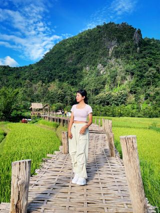 Experience nature and faith amidst the rice fields at Wat Nakhuha