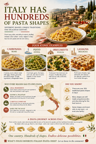 🍝 Did you know Italy has hundreds of different pasta shapes?