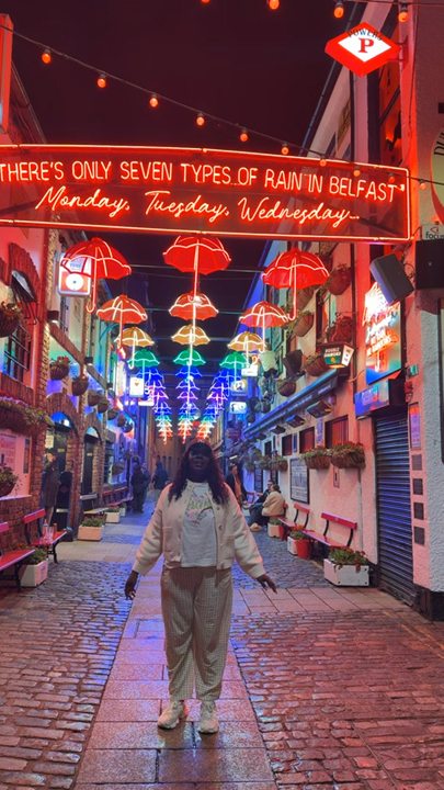 Danced under the beautiful umbrella lights street in Belfast 