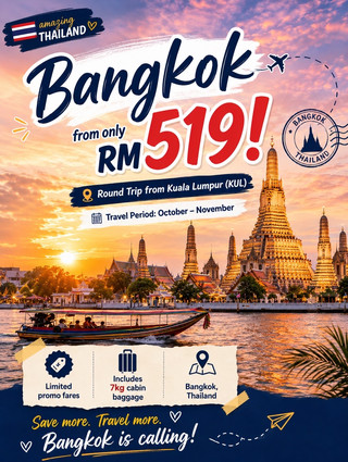 ✈️ 只需 RM519 即可飛往曼谷！
