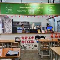 Nostalgic classroom themed cafe
