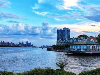 Romantic scenery along the Hudson River in New Jersey, blending with New York City