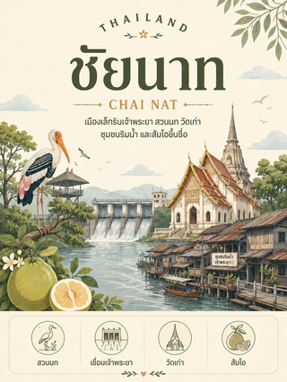 🇹🇭 : ชัยนาท (Chai Nat) 🐦🌊🍊✨
เมืองเล็กริมแม่น้ำเจ้าพระยาที่เที่ยวสบายกว่าที่คิด มีทั้งสวนนก เขื่อนแห่งประวัติศาสตร์ วัดเก่า ชุมชนริมน้ำ และส้มโอขึ้นชื่อ
ถ้ากำลังหาเมืองสำหรับ เที่ยว 1–2 วันแบบไม่ต้องเร่ง ชัยนาทน่าแวะมาก 💚 จังหวัดไม่ใหญ่ ขับรถเที่ยวแต่ละจุดได้ค่อนข้างสะดวก และมีคาแรกเตอร์ชัดทั้งเรื่องสายน้ำ เกษตร และเมืองเก่า โดย ททท. ยังยกสวนนกชัยนาท วัดมหาธาตุ วัดปากคลองมะขามเฒ่า และงานส้มโอเป็นไฮไลต์ของจังหวัด (Tourism Authority of Thailand)
📍 5 สถานที่ห้ามพลาด
1. สวนนกชัยนาท 🐦🌳
แลนด์มาร์กที่พูดถึงชัยนาทแล้วหลายคนนึกถึงเป็นอันดับแรก เหมาะทั้งครอบครัว เด็ก ๆ และคนที่อยากเที่ยวแบบสบาย ๆ
ภายในมีพื้นที่เรียนรู้เกี่ยวกับนกและธรรมชาติ รวมถึงกรงนกขนาดใหญ่ โดยข้อมูล ททท. ปัจจุบันระบุว่า เปิดทุกวัน 08.30–17.00 น. ค่าเข้าชมชาวไทย ผู้ใหญ่ 60 บาท เด็ก 25 บาท และชาวต่างชาติ ผู้ใหญ่ 150 บาท เด็ก 75 บาท (Tourism Authority of Thailand)
🐦 แนะนำเผื่อเวลาอย่างน้อย 1–2 ชั่วโมง จะเดินชมได้ไม่รีบ
💡 เวลาและค่าเข้าชมอาจมีการปรับเปลี่ยนในอนาคต ควรตรวจสอบอีกครั้งใกล้วันเดินทาง
2. เขื่อนเจ้าพระยา 🌊🌅
อีกหนึ่งแลนด์มาร์กสำคัญของชัยนาท ตั้งอยู่ที่อำเภอสรรพยา และเป็นสถานที่ที่สะท้อนความผูกพันของจังหวัดกับแม่น้ำเจ้าพระยาได้ชัดมาก (Tourism Authority of Thailand)
ททท. ระบุว่าเขื่อนเจ้าพระยาเป็น เขื่อนทดน้ำขนาดใหญ่แห่งแรกของประเทศไทย และรัชกาลที่ 9 เสด็จพระราชดำเนินทรงเปิดเมื่อวันที่ 7 กุมภาพันธ์ พ.ศ. 2500 (Tourism Authority of Thailand)
🌅 ช่วงเย็นเหมาะกับการมาเดินเล่น รับลม และชมบรรยากาศริมแม่น้ำ
📸 ถ้าชอบวิวสายน้ำและพระอาทิตย์ใกล้ตก จุดนี้ถ่ายรูปสวยมาก
3. วัดปากคลองมะขามเฒ่า หรือ วัดหลวงปู่ศุข 🙏✨
วัดเก่าแก่ชื่อดังของอำเภอวัดสิงห์ และเป็นหนึ่งในวัดที่คนสายบุญรู้จักกันดีจากเรื่องราวของ หลวงปู่ศุข
อีกหนึ่งสิ่งที่น่าสนใจคือภายในวัดมีภาพเขียนที่เกี่ยวข้องกับฝีพระหัตถ์ของ กรมหลวงชุมพรเขตอุดมศักดิ์ ซึ่ง ททท. ระบุไว้เป็นจุดเด่นสำคัญของสถานที่แห่งนี้ (Tourism Authority of Thailand)
🛕 เหมาะกับคนที่ชอบทั้งสายบุญ ประวัติศาสตร์ และวัดเก่า
📍 จากตัวเมืองชัยนาท ททท. ระบุว่าอยู่ห่างประมาณ 25 กิโลเมตร (Tourism Authority of Thailand)
4. วัดมหาธาตุวรวิหาร 🏛️🙏
ถ้าชอบโบราณสถาน ต้องเพิ่มวัดนี้ไว้ในลิสต์
วัดตั้งอยู่ที่ตำบลแพรกศรีราชา อำเภอสรรคบุรี เดิมเรียกว่า วัดพระธาตุ หรือวัดหัวเมือง และเป็นวัดสำคัญทางประวัติศาสตร์ของเมืองแพรกหรือเมืองสรรค์ (Tourism Authority of Thailand)
บรรยากาศต่างจากวัดใหม่ ๆ เพราะได้เห็นร่องรอยสถาปัตยกรรมและเรื่องราวของเมืองเก่า เหมาะกับสายประวัติศาสตร์มาก
📸 แนะนำช่วงเช้าหรือเย็น แสงสวยและเดินชมสบายกว่า
5. ตลาดถนนคนเดินโรงพักเก่าสรรพยา 🏘️🍡
อีกมุมของชัยนาทที่อยากให้ลองมา เพราะได้ฟีล ชุมชนเก่าริมแม่น้ำเจ้าพระยา
ททท. ระบุว่าบริเวณตลาดอยู่ในตำบลสรรพยา และมีเอกลักษณ์จากบ้านเรือนกับอาคารไม้เก่าแก่ เหมาะกับการเดินดูชุมชน หาของกิน และถ่ายรูปแบบย้อนยุค (Tourism Authority of Thailand)
🍜 ถ้ามีตลาดหรือกิจกรรมชุมชนในวันที่ไป จะยิ่งคึกคัก
⚠️ แนะนำเช็กวัน–เวลาเปิดล่าสุดก่อนเดินทาง เพราะกิจกรรมตลาดไม่ได้จำเป็นต้องมีทุกวัน
🍊 มาชัยนาทกินอะไรดี?
🍊 ส้มโอขาวแตงกวาชัยนาท – ของดังอันดับต้น ๆ เนื้อกรอบ รสหวาน และยังถูกนำไปโปรโมตเป็นของดีชัยนาทในเทศกาลเที่ยวเมืองไทยปี 2569 (Tourism Authority of Thailand)
🌴 น้ำตาลโตนดห้วยกรด – ของขึ้นชื่อจากชุมชนห้วยกรด ซึ่งมีวิถีการเคี่ยวน้ำตาลโตนดและนำไปทำอาหารทั้งคาวและหวาน (Tourism Authority of Thailand)
🐟 ปลาแม่น้ำและอาหารพื้นบ้าน – ด้วยวิถีชีวิตที่ผูกพันกับเจ้าพระยา ร้านท้องถิ่นหลายแห่งมีอาหารแนวปลาและกับข้าวแบบภาคกลาง
🍮 ขนมจากน้ำตาลโตนด – ถ้าเจอของทำสดจากชุมชน ลองซื้อชิมได้เลย
🎁 ของฝากชัยนาท
🛍️ ส้มโอขาวแตงกวา
🛍️ น้ำตาลโตนดห้วยกรด
🛍️ ผลิตภัณฑ์แปรรูปจากส้มโอ
🛍️ ขนมพื้นบ้าน
🛍️ ผลิตภัณฑ์ชุมชน
ส้มโอขาวแตงกวายังถือเป็นสินค้าเกษตรสำคัญของจังหวัด และข้อมูลจังหวัดเองก็ระบุว่าเป็นผลไม้ขึ้นชื่อที่สามารถหาซื้อได้ทั่วไปในชัยนาท (chainat.go.th)
🚗 เดินทางเที่ยวชัยนาทยังไง?
🚗 รถส่วนตัว / รถเช่า – สะดวกที่สุด
เหมาะมากกับชัยนาท เพราะสามารถจัดเส้นทางจากตัวเมือง → สวนนก → สรรพยา → วัดต่าง ๆ ได้ตามเวลาเอง
🚌 รถโดยสาร
สามารถเดินทางจากกรุงเทพฯ เข้าตัวเมืองชัยนาท แล้วต่อรถในพื้นที่ได้
💡 ถ้ามีเวลาแค่วันเดียว แนะนำเน้น สวนนกชัยนาท + เขื่อนเจ้าพระยา + สรรพยา ก่อน ส่วนวัดปากคลองมะขามเฒ่าและโซนสรรคบุรีค่อยเพิ่มเมื่อมีเวลา 2 วัน
💰 งบประมาณคร่าว ๆ
สำหรับ 2 วัน 1 คืน / คน
🏨 ที่พักประมาณ 700–1,800 บาท
🍜 อาหารประมาณ 500–1,000 บาท
🚗 เดินทางในพื้นที่ประมาณ 500–1,200+ บาท
🎟️ ค่าเที่ยวและกิจกรรมประมาณ 200–600+ บาท
👉 เผื่องบประมาณ 2,000–4,500 บาท/คน ไม่รวมการเดินทางจากจังหวัดต้นทาง
ชัยนาทเป็นจังหวัดที่เที่ยวแบบประหยัดได้ค่อนข้างง่าย เพราะสถานที่หลายแห่งไม่ได้มีค่าใช้จ่ายสูง
🌤️ ชัยนาทเที่ยวช่วงไหนดี?
❄️ พฤศจิกายน–กุมภาพันธ์
เหมาะกับเดินเที่ยวกลางแจ้ง ชุมชน และเขื่อน เพราะอากาศไม่ร้อนเท่าช่วงหน้าร้อน
☀️ มีนาคม–พฤษภาคม
กลางวันค่อนข้างร้อน แนะนำวางสวนนกและวัดไว้ช่วงเช้า แล้วไปริมแม่น้ำช่วงเย็น
🌧️ มิถุนายน–ตุลาคม
เที่ยวได้ แต่ควรตรวจสอบสภาพอากาศและสถานการณ์น้ำ โดยเฉพาะจุดเที่ยวใกล้แม่น้ำเจ้าพระยา
🍊 สายส้มโอห้ามพลาด!
ปี 2569 จังหวัดกำลังเตรียมจัด งานวันส้มโอขาวแตงกวาชัยนาทและของดีศรีท้องถิ่น ครั้งที่ 42 โดยล่าสุดวันที่ 11 สิงหาคม 2569 มีการประชุมคณะกรรมการจัดงานแล้ว (จังหวัดชัยนาท)
📌 แต่กำหนดวันงานฉบับสุดท้ายควรเช็กประกาศจังหวัดอีกครั้งก่อนวางแผนเดินทาง เพราะข้อมูลล่าสุดที่ค้นพบยังอยู่ในช่วงการเตรียมจัดงาน
🗓️ แจกแพลนเที่ยวชัยนาท 2 วัน 1 คืน
DAY 1 🐦🌊
สวนนกชัยนาท → เที่ยวตัวเมือง → เขื่อนเจ้าพระยา → ชุมชนสรรพยา → เดินเล่นช่วงเย็น
DAY 2 🙏🏛️🍊
วัดมหาธาตุวรวิหาร → วัดปากคลองมะขามเฒ่า → หาซื้อส้มโอขาวแตงกวา → แวะของฝาก → เดินทางกลับ
💡 Tips: ชัยนาทเหมาะกับการเที่ยวแบบไม่ยัดสถานที่เยอะ ลองแบ่งเวลาเดินชุมชน นั่งริมเจ้าพระยา และแวะซื้อผลผลิตจากชาวบ้าน จะได้สัมผัสบรรยากาศของจังหวัดมากกว่าแค่ขับมาเช็กอิน
ชัยนาทอาจเป็นเมืองเล็กที่หลายคนขับผ่าน แต่ถ้าลองพักสักคืนจะพบว่ามีครบทั้ง สวนนก + เจ้าพระยา + วัดเก่า + ชุมชนริมน้ำ + ส้มโอชื่อดัง 🐦🌊🍊 เป็นจังหวัดที่เรียบง่าย แต่เที่ยวแล้วสบายใจมาก
#ชัยนาท #เที่ยวชัยนาท #เที่ยวไทย #รีวิวท่องเที่ยว