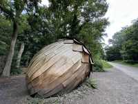 Art sculptures lost in a forest