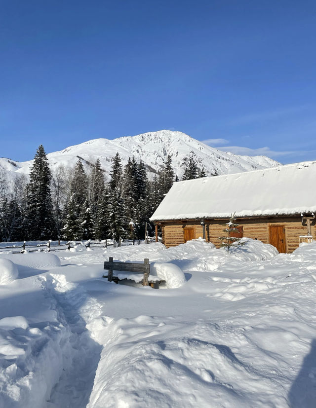 禾木村雪景小木屋