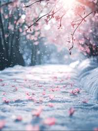 Midjourney | 冬日雪境中的粉色倔強