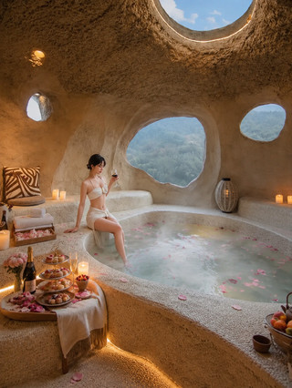 Holiday staycation at an Anji cave-style private hot spring courtyard! For the National Day 