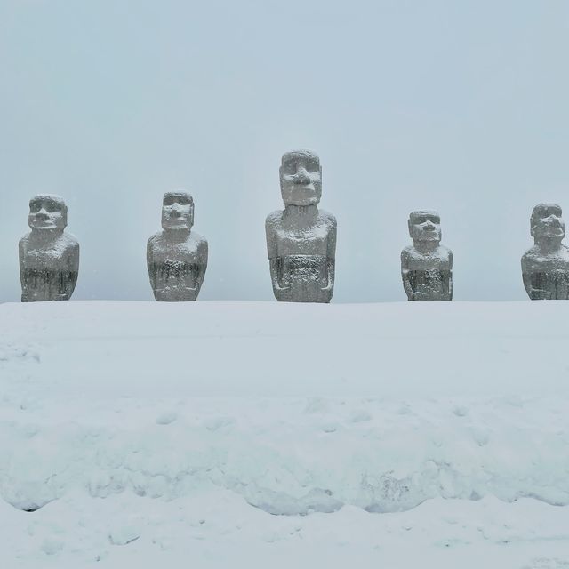 激レア！雪の中のモアイ像