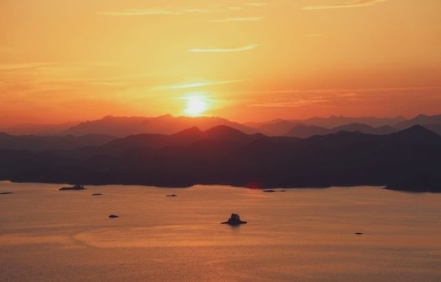 千島湖日落：致雅酒店、天屿山、上江埠大橋，不同角度的美