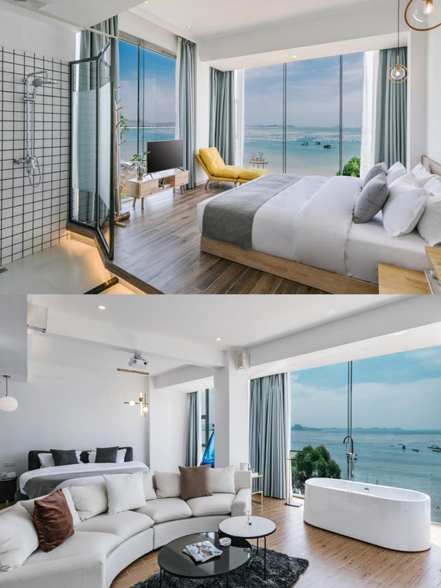 面向大海180°海景大窗民宿，太棒了。