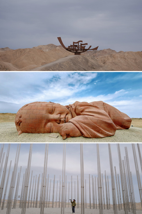 The Sons of the Earth Sculpture Group in Jiuquan is still a