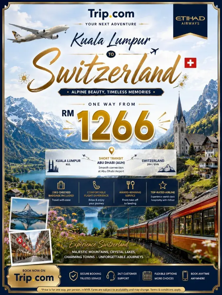 クアラルンプール → スイス 片道RM1,266から