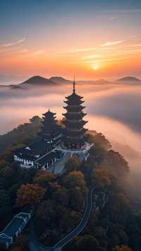 晨光中式建築絕景