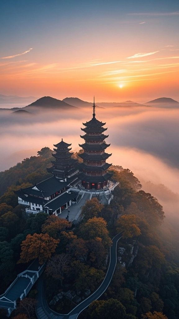 晨光中式建築絕景