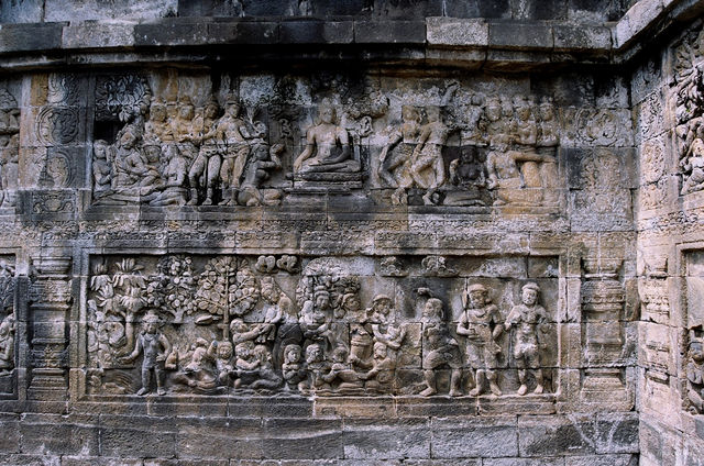 Storytelling Bas Relief at the Borobudur Temple Complex