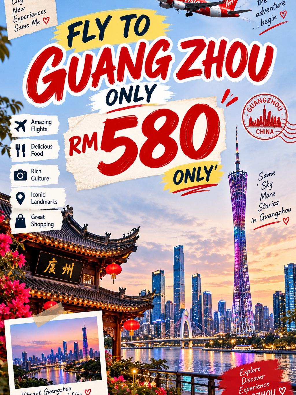 Lagi mikir mau liburan singkat ke Guangzhou? Simpan dulu panduan ini! 👀

🗺️ DESTINASI WISATA

Yuexiu — Beijing Road, Yuexiu Park & Sun Yat-sen Memorial Hall
Cocok banget buat yang baru pertama kali ke sini, mau belanja, suka sejarah, dan cari makanan lokal.

Liwan — Shamian Island, Yongqing Fang & Chen Clan Ancestral Hall
Pilihan terbaik buat ngerasain suasana Guangzhou tempo dulu, arsitektur, dan budaya Kanton.

Haizhu — Canton Tower, Haixinsha & Pearl River
Pas banget buat lihat pemandangan gedung pencakar langit, jalan-jalan di tepi sungai, dan suasana malam.

Tianhe — Zhujiang New Town, Taikoo Hui & Tianhe
Buat sisi modern Guangzhou, belanja, kafe, dan gedung-gedung tinggi.

🌃 RUTE 3H2M SAYA

HARI 1 — GUANGZHOU TEMPO DULU
Beijing Road → Sacred Heart Cathedral → Shamian Island → Yongqing Fang → Jalan-jalan malam di Liwan

HARI 2 — KOTA + SUNGAI
Guangdong Museum → Guangzhou Opera House → Haixinsha → Canton Tower → Pesiar Malam Sungai Mutiara

HARI 3 — BUDAYA + KAFE
Chen Clan Ancestral Hall → Sun Yat-sen Memorial Hall → Yuexiu Park → Dongshankou

🏨 TEMPAT MENGINAP

Pilih area berdasarkan gaya liburanmu:

📍 Beijing Road / Yuexiu — strategis + di tengah kota
📍 Liwan / Shamian — Guangzhou tempo dulu + budaya
📍 Zhujiang New Town — kota modern + kehidupan malam
📍 Dongshankou — banyak kafe + suasana lingkungan yang lebih santai

🍜 MAKANAN YANG HARUS DICATAT

Guangzhou itu intinya adalah wisata kuliner yang menanti.

🥟 Guangzhou Restaurant
🥢 Taotao Ju
🍜 Wu Cai Ji Noodle House
🐟 Chen Tian Ji
🥞 Yuan Ji Rice Rolls
🍚 Chao Ji Claypot Rice
🍲 Hui Shi Jia
🐔 Xiang Qun Restaurant
🍮 Baihua Dessert Shop
🏯 Panxi Restaurant

Dan jangan lupa berburu milk tea + lemon tea 🧋🍋

KELOMPOKKAN TEMPAT BERDASARKAN AREA → HEMAT WAKTU PERJALANAN → MAKAN LEBIH BANYAK → LIHAT LEBIH BANYAK.

Simpan postingan ini buat perjalananmu ke Guangzhou nanti 🇨🇳❤️