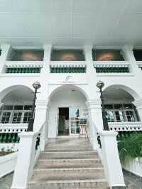 Colonial style cafe atop a hill