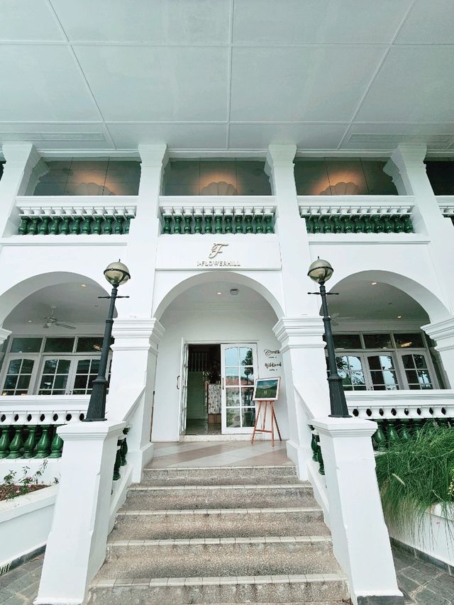 Colonial style cafe atop a hill