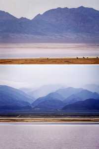 七彩鹽湖與雪山輝映的絕美景觀