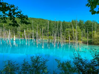 Kolam biru Biei dan lanskap pegunungan Hokkaido