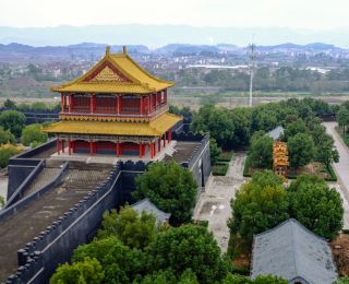 The red walls and dark tiles of the new Old Summer Palace replica are stunning