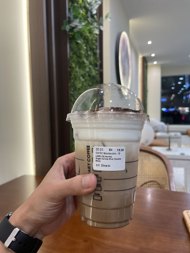 Starting my day the best way—with a rich, double-shot Mochaccino at Daily Coffee. Pur