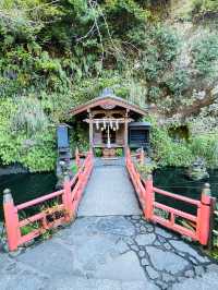 【神奈川県/下之水神宮】赤い橋と流れる滝がシンボル