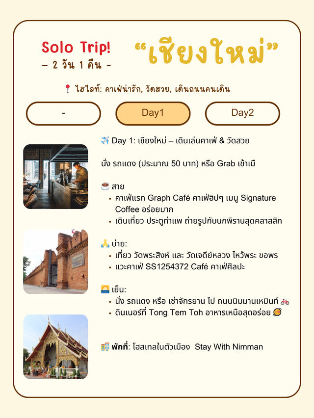 🏔️ เชียงใหม่ 2 วัน 1 คืน – เที่ยวคนเดียวก็ชิลล์ได้