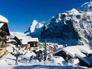 【スイス】見逃せない、空気が澄み切った絶景の村ミューレン（Mürren）（冬景色）。