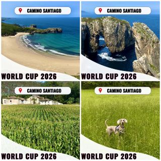 サッカー熱に沸く海岸を見下ろす巡礼の道。