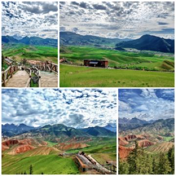 고원 유화 같은 신비로운 경치 치롄의 클래식 더블 뷰