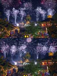 遠觀的煙花和主題樂園