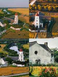 松江童話小村莊張樸村教堂與稻田