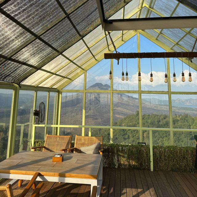 Greenhouse cafe overlooking Mount Batur